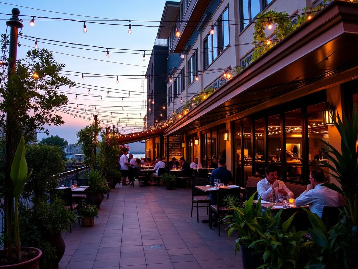 Tables under the string lights